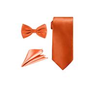 Neel Blue Men's Bow Tie Set, Necktie & Pocket Square, Satin Neck Ties with Handkerchief in Orange Neel Blue Orange One Size