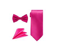 Neel Blue Men's Bow Tie Set, Necktie & Pocket Square, Satin Neck Ties with Handkerchief in Pink Neel Blue Pink One Size
