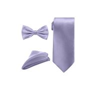 Neel Blue Men's Bow Tie Set, Necktie & Pocket Square, Satin Neck Ties with Handkerchief in Purple Neel Blue Purple One Size