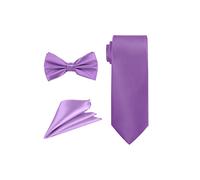 Neel Blue Men's Bow Tie Set, Necktie & Pocket Square, Satin Neck Ties with Handkerchief in Violet Neel Blue Violet One Size