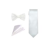Neel Blue Men's Bow Tie Set, Necktie & Pocket Square, Satin Neck Ties with Handkerchief in White Neel Blue White One Size