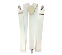 Neel Blue Men's Y Shape Elasticated Suspenders Metal Clips Braces, Navy with Stripe in Ivory Neel Blue Ivory One Size
