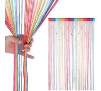 Neel Blue Multi Glitter Beaded String Polyester Curtain, Fly Screen Room Divider Panel - 200Cm X 100Cm