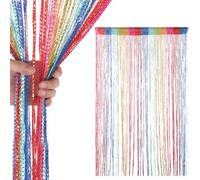 Neel Blue Multi Glitter String Polyester Curtains, Fly Screen Fringe Panel Divider - 200Cm X 100Cm