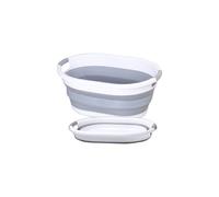 Neel Blue Oval Collapsible Foldable Laundry Basket - 24L in Grey | Size: Medium Neel Blue Grey Medium