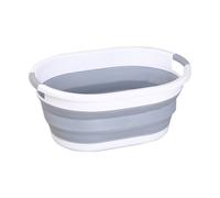 Neel Blue Oval Collapsible Foldable Laundry Basket Storage Organiser - Grey, 39 Litre