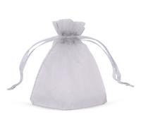 Neel Blue Pack Of 100 Organza Bags, 7Cm X 9Cm Gift Bags Sheer Drawstring Pouches, Silver