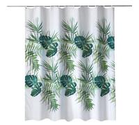 Neel Blue Palm Leaf Polyester Shower Curtain, Water-Resistant Bathroom Curtain With 12 Hooks - 180X200Cm
