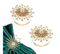 Neel Blue Pearl & Diamante Design Napkin Holder Ring Serviettes Holder, Gold
