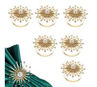 Neel Blue Pearl & Diamante Studded Napkin Holder Rings Serviettes Buckles, Gold, 8Pcs