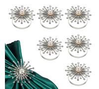 Neel Blue Pearl & Diamante Studded Napkin Holder Rings Serviettes Buckles, Silver, 12Pcs