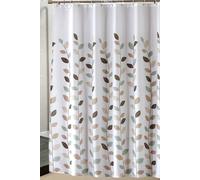 Neel Blue Plant Leaves Design Shower Curtain, White - 180cm x 180cm | Size: 180 cm width x 180 cm drop Neel Blue White 180 cm width x 180 cm drop