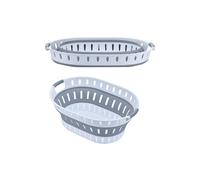 Neel Blue Plastic Laundry Basket 36L Collapsible Oval Shape Basket, Grey Neel Blue Grey
