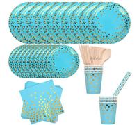 Neel Blue Polka Dot Party Tableware Disposable Dinnerware Set - Baby Blue