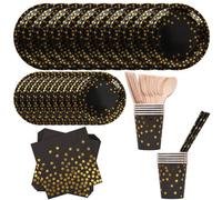 Neel Blue Polka Dot Party Tableware Disposable Dinnerware Set - Black
