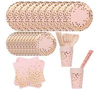 Neel Blue Polka Dot Party Tableware Disposable Dinnerware Set - Pink