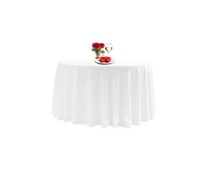 Neel Blue Premium Polyester Round Tablecloth - 132 Inch in White Neel Blue White