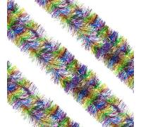 Neel Blue Rainbow Metallic Shiny Christmas Tinsel Garland For Xmas Tree & Home Decorations, 2M X 9Cm