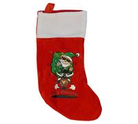 Neel Blue Red Christmas Stocking, Velvet Sock With Cartoon Santa & Reindeer Design, Merry Christmas Print
