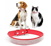 Neel Blue Red Diamante Dog Collar, Soft Pu Leather 5 Row Pet Collar For Dog & Cats, Large - 45Cm