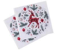 Neel Blue Red Reindeer & Pine Leaves White Paper Napkins - 33Cm X 33Cm