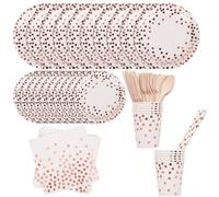 Neel Blue Rose Gold Polka Dot Party Tableware Disposable Dinnerware Set - White
