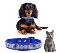 Neel Blue Royal Blue Diamante Dog Collar, Soft Pu Leather 4 Row Pet Collar For Dog & Cats, Medium - 37Cm
