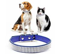 Neel Blue Royal Blue Diamante Dog Collar, Soft Pu Leather 5 Row Pet Collar For Dog & Cats, Large - 45Cm