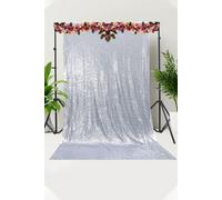 Neel Blue Shiny Fabric Sequin Backdrop Glitter Curtain, Silver - 4Ft X 9Ft
