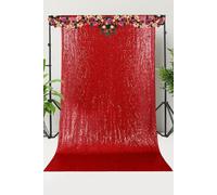 Neel Blue Shiny Sequin Backdrop Glitter Curtain - 4x9FT in Red Neel Blue Red