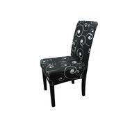 Neel Blue Short Spandex Dining Chair Cover, Slipcover, Paisley Pattern in Black Neel Blue Black