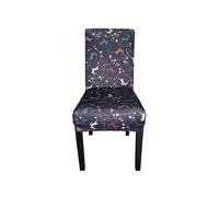 Neel Blue Short Spandex Dining Chair Slipcover - Reindeer & Snowflakes in Blue Neel Blue Blue