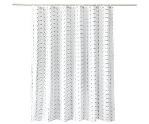 Neel Blue Shower Curtain With Hooks, Geometric Lines, 180Cm X 200Cm