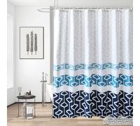 Neel Blue Shower Curtain With Hooks, Navy Blue & White, 180Cm X 180Cm