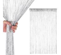 Neel Blue Silver Glitter String Polyester Curtains, Fly Screen Fringe Panel Divider - 200Cm X 100Cm