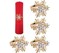 Neel Blue Snowflakes Design Napkin Holder Rings Serviettes Buckles For Christmas Table Décor, Gold, 4Pcs