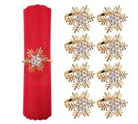 Neel Blue Snowflakes Design Napkin Holder Rings Serviettes Buckles For Christmas Table Décor, Gold, 8Pcs