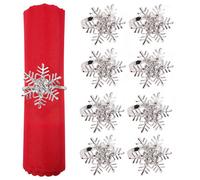 Neel Blue Snowflakes Design Napkin Holder Rings Serviettes Buckles For Christmas Table Décor, Silver, 12Pcs