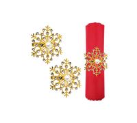 Neel Blue Snowflakes Napkin Rings, Faux Pearl with Diamante Rhinestone Christmas Napkin Holder - Silver, 6pcs in Gold Neel Blue Gold
