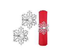 Neel Blue Snowflakes Napkin Rings, Faux Pearl with Diamante Rhinestone Christmas Napkin Holder - Silver, 6pcs in Silver Neel Blue Silver
