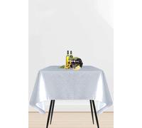 Neel Blue Square Damask Tablecloth, Overlay Swirl Dinner Tablecover in White Neel Blue White