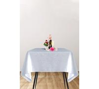 Neel Blue Square Damask Tablecloth, Overlay Swirl Dinner Tablecover in White Neel Blue White