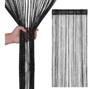 Neel Blue String Curtain Panel Spaghetti Tassel Curtain, 200Cm X 90Cm - Black