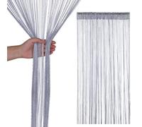 Neel Blue String Curtain Panel Spaghetti Tassel Curtain, 200Cm X 90Cm - Silver