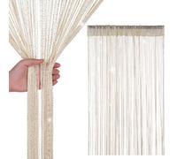 Neel Blue String Curtains Glitter Fringe Panel Fly Screen Doorway Tassel Curatin, 200Cm X 90Cm - Beige