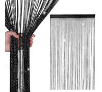 Neel Blue String Curtains Glitter Fringe Panel Fly Screen Doorway Tassel Curatin, 200Cm X 90Cm - Black