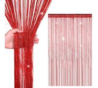 Neel Blue String Curtains Glitter Fringe Panel Fly Screen Doorway Tassel Curatin, 200Cm X 90Cm - Red