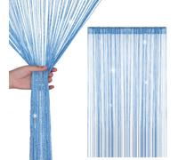 Neel Blue String Curtains Glitter Fringe Panel Fly Screen Doorway Tassel Curatin, 200Cm X 90Cm - Sky Blue
