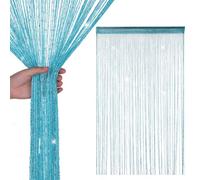 Neel Blue String Curtains Glitter Fringe Panel Fly Screen Doorway Tassel Curatin, 200Cm X 90Cm - Turquoise