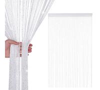 Neel Blue String Curtains Glitter Fringe Panel Fly Screen Doorway Tassel Curatin, 200Cm X 90Cm - White